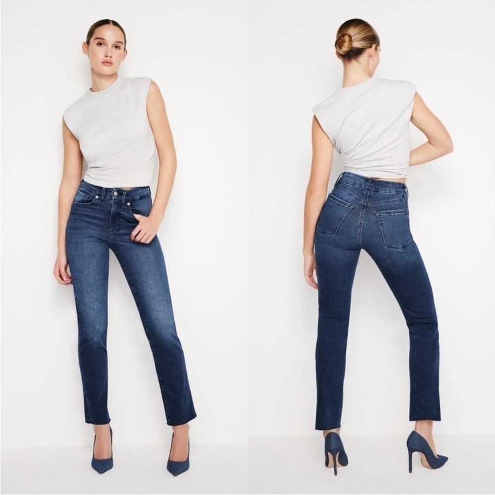 GOOD AMERICAN Good Classic Raw Hem Jeans Straight High Rise Size 27